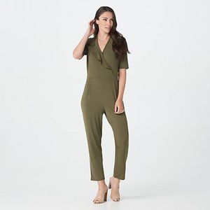 Women's Elbow Sleeve Jet Set Jersey Ankle Jumpsuit - Dark Olive
